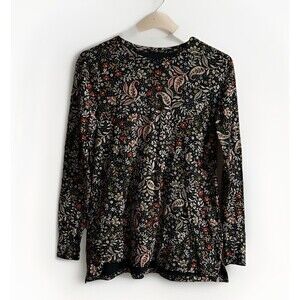 J. Jill Pima Cotton Crew-Neck, High-Low Long Sleeve Floral Paisley Tee Size S